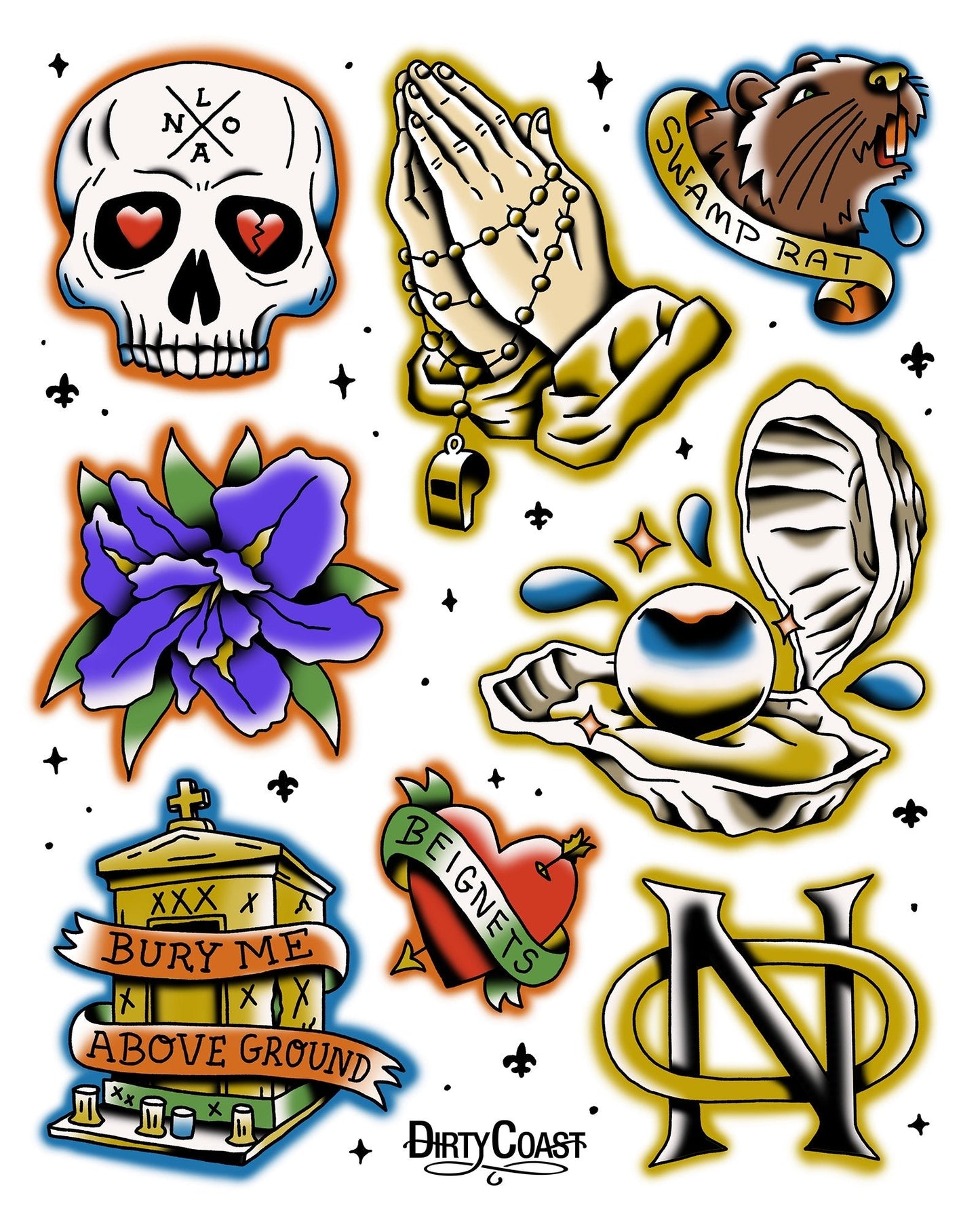 Temporary Tattoo Flash Sheet - Fall/Winter Edition - Dirty Coast Press